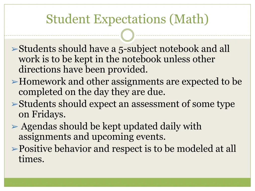 student expectations math