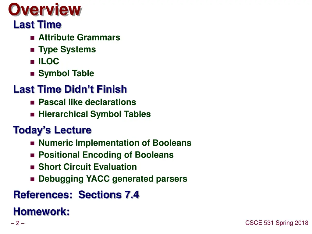 overview last time attribute grammars type