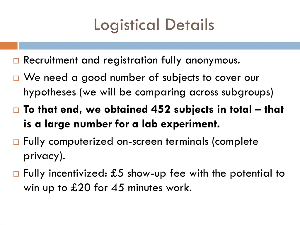 logistical details