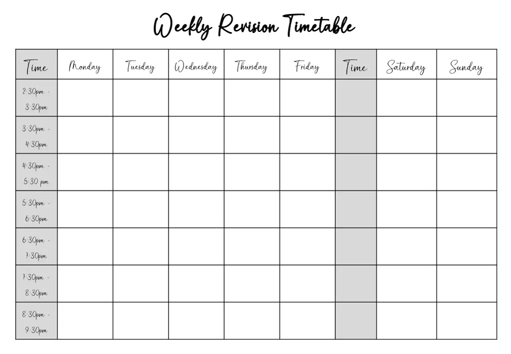 weekly revision timetable weekly revision