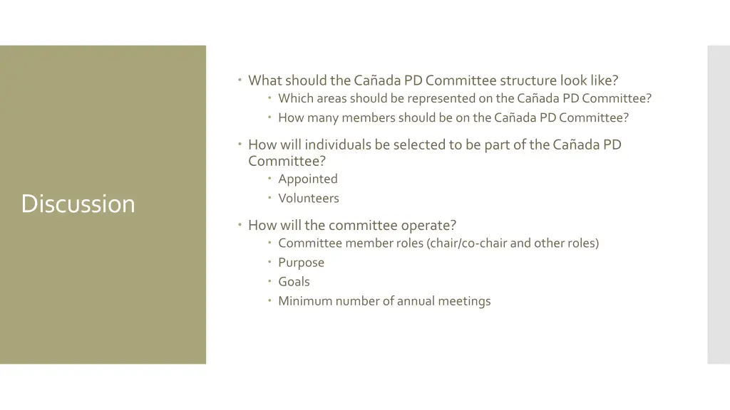 what should the ca ada pd committee structure