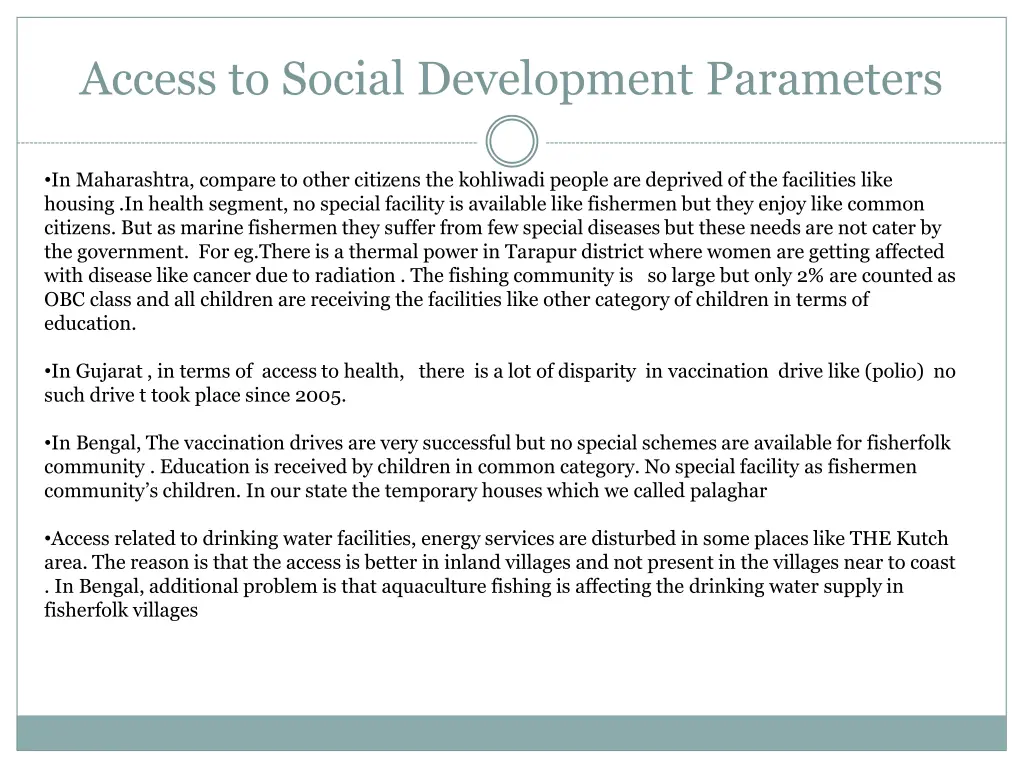 access to social development parameters