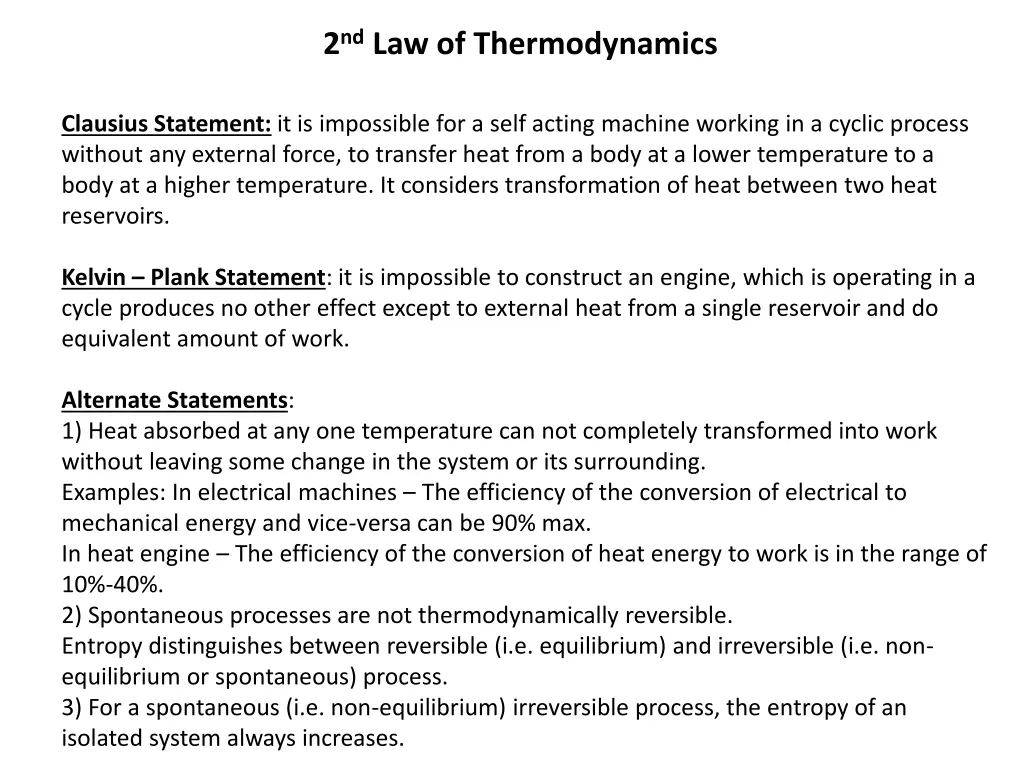 2 nd law of thermodynamics