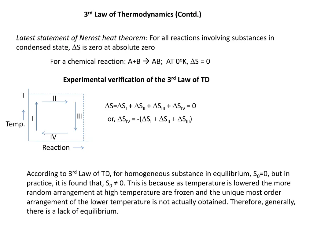 3 rd law of thermodynamics contd