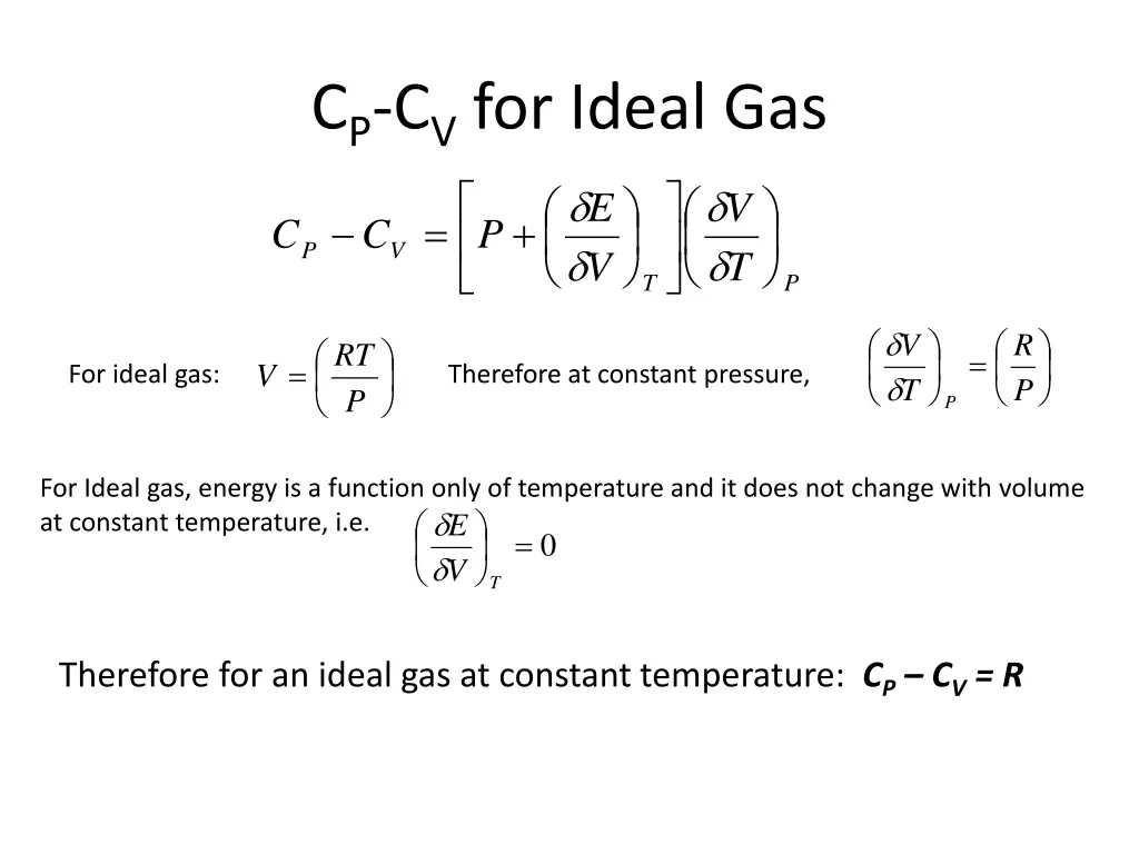 c p c v for ideal gas