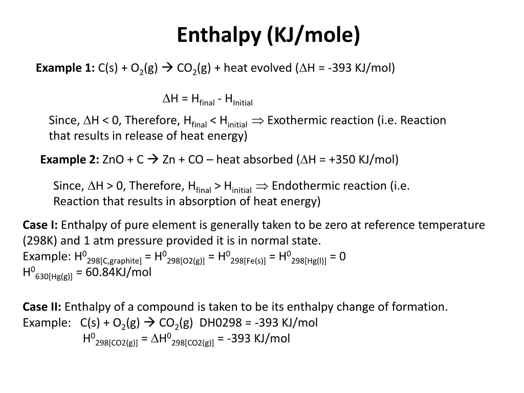 enthalpy kj mole