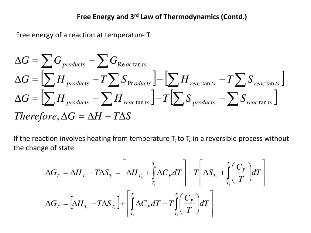 free energy and 3 rd law of thermodynamics contd 1