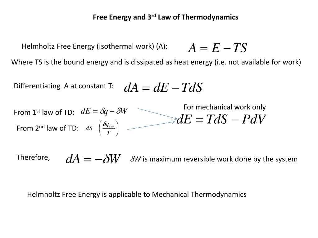free energy and 3 rd law of thermodynamics