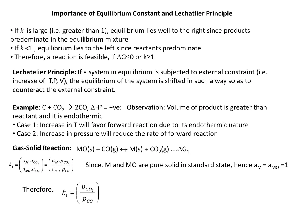importance of equilibrium constant and lechatlier