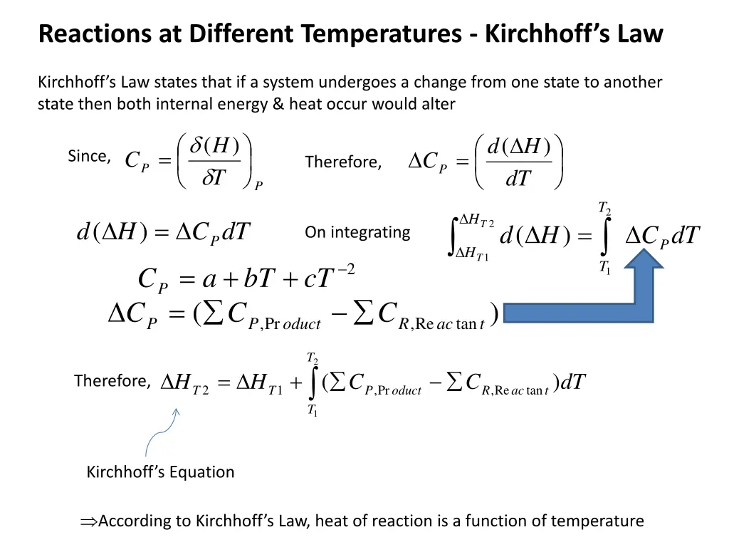 reactions at different temperatures kirchhoff