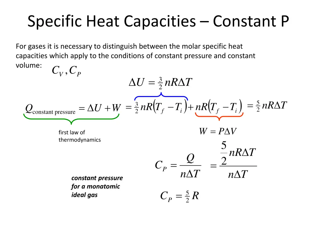 specific heat capacities constant p