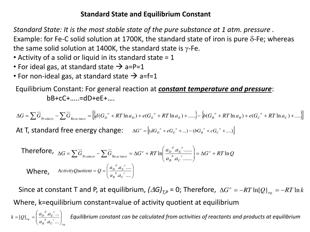 standard state and equilibrium constant