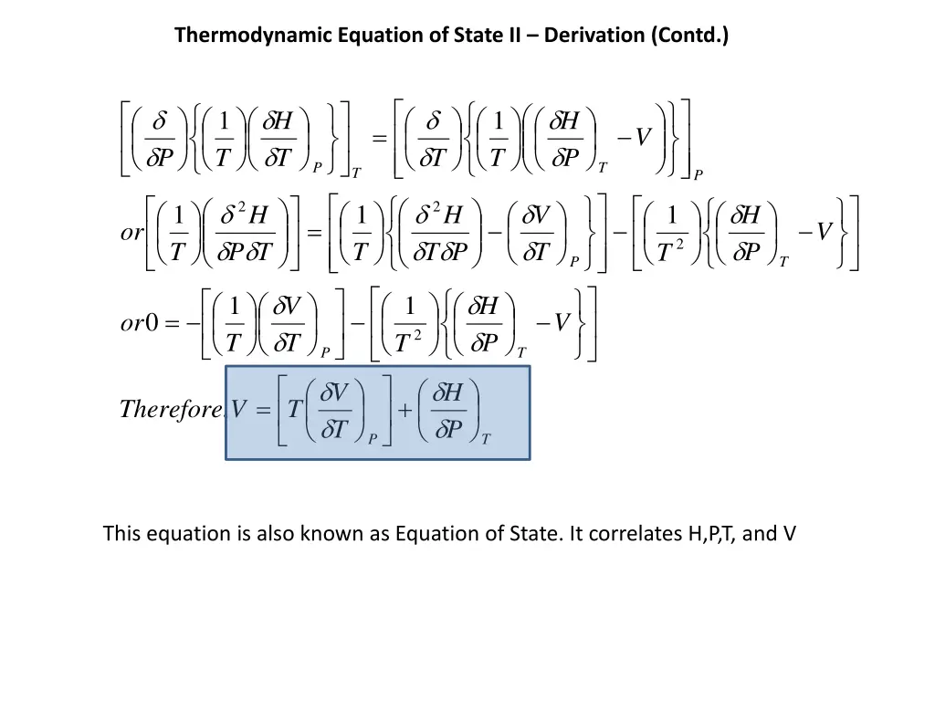thermodynamic equation of state ii derivation 1