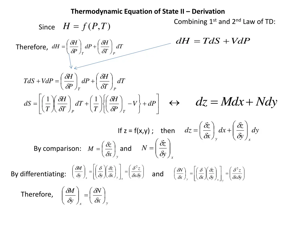 thermodynamic equation of state ii derivation