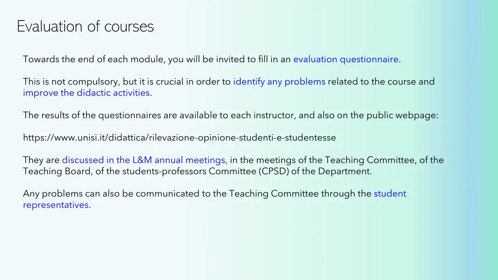 evaluation of courses