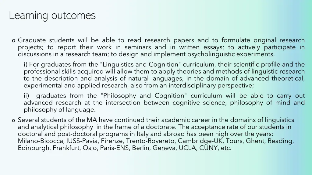 learning outcomes