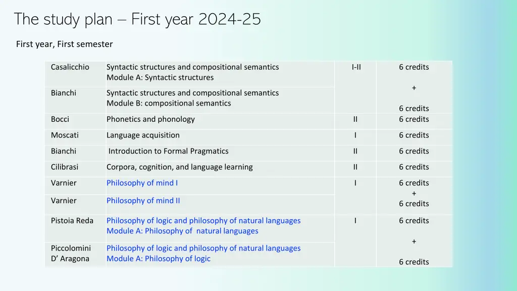 the study plan first year 2024 25