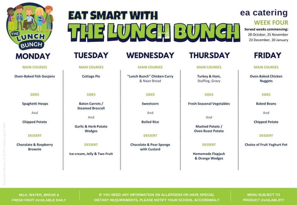 week four served weeks commencing 28 october