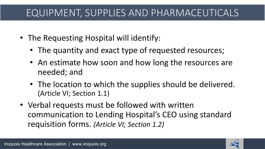 equipment supplies and pharmaceuticals
