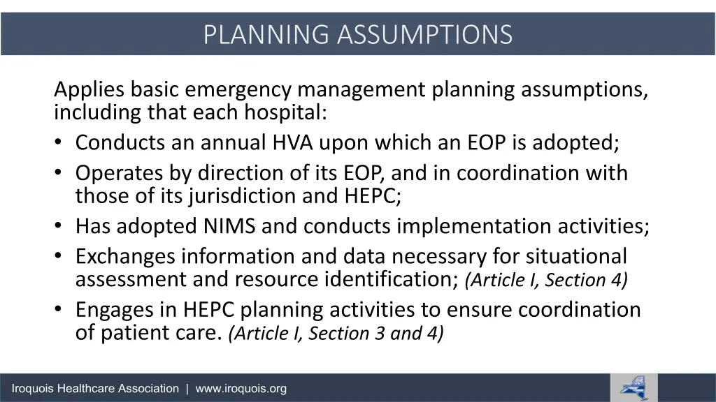 planning assumptions