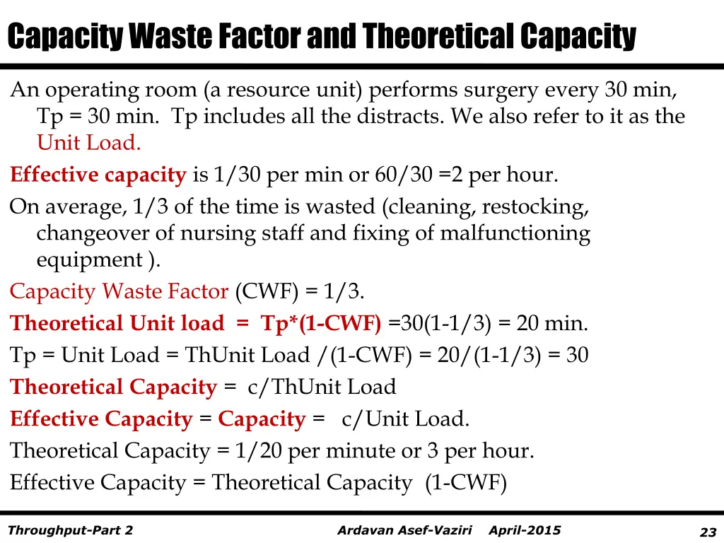 capacity waste factor and theoretical capacity
