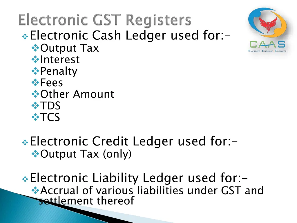 electronic cash ledger used for output