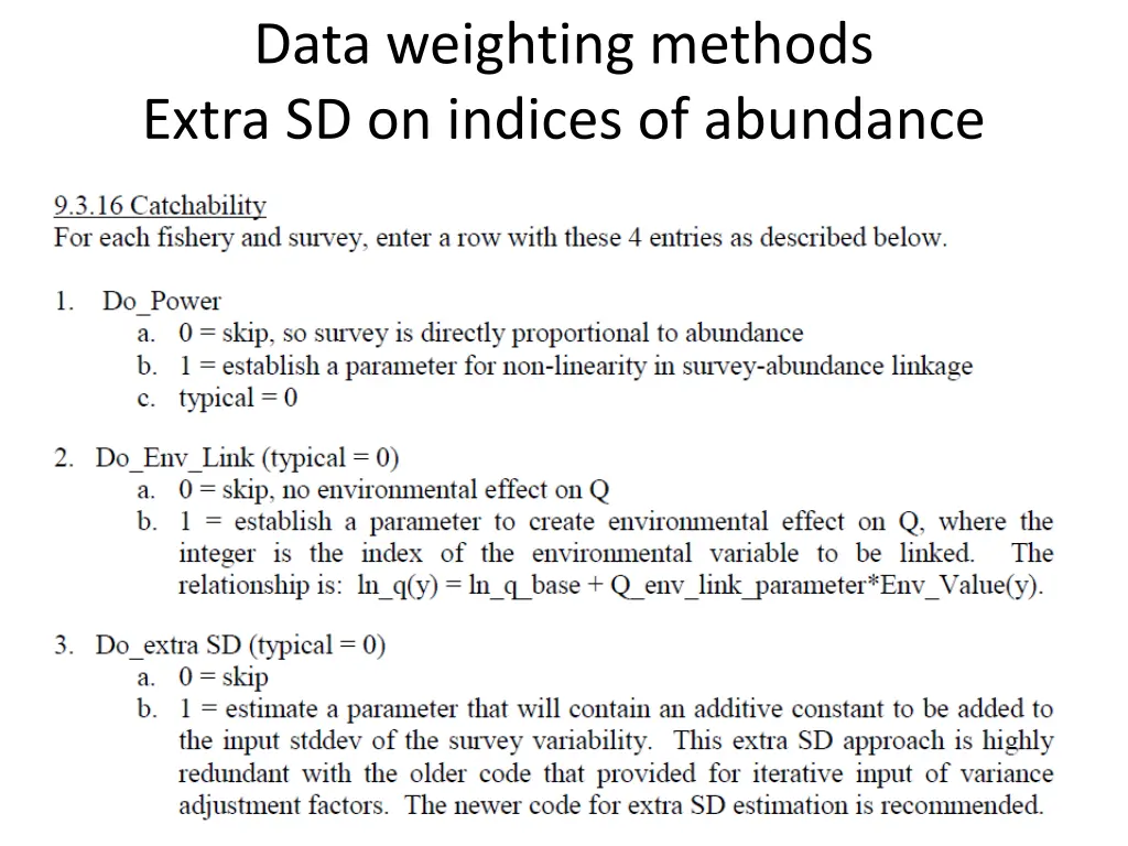 data weighting methods extra sd on indices