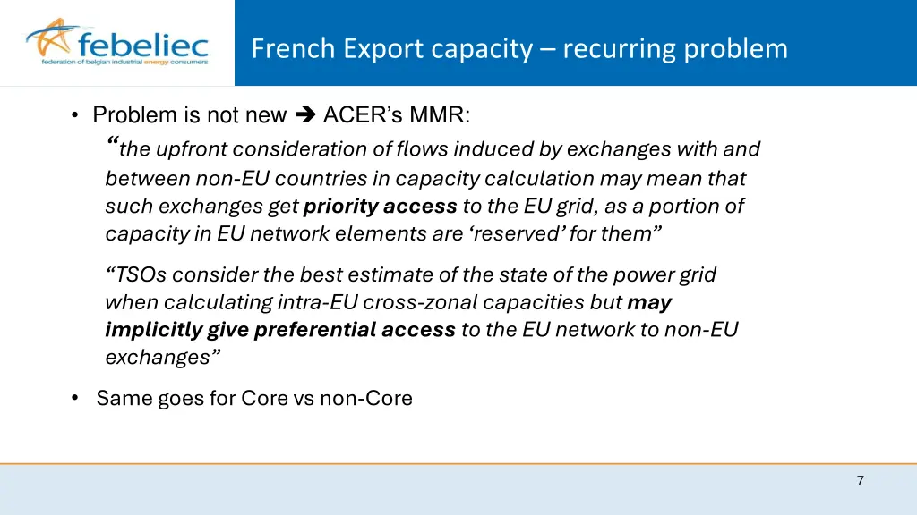 french export capacity recurring problem
