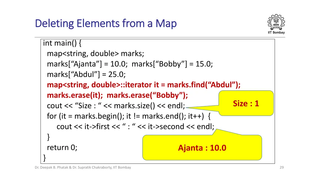 deleting elements from a map deleting elements