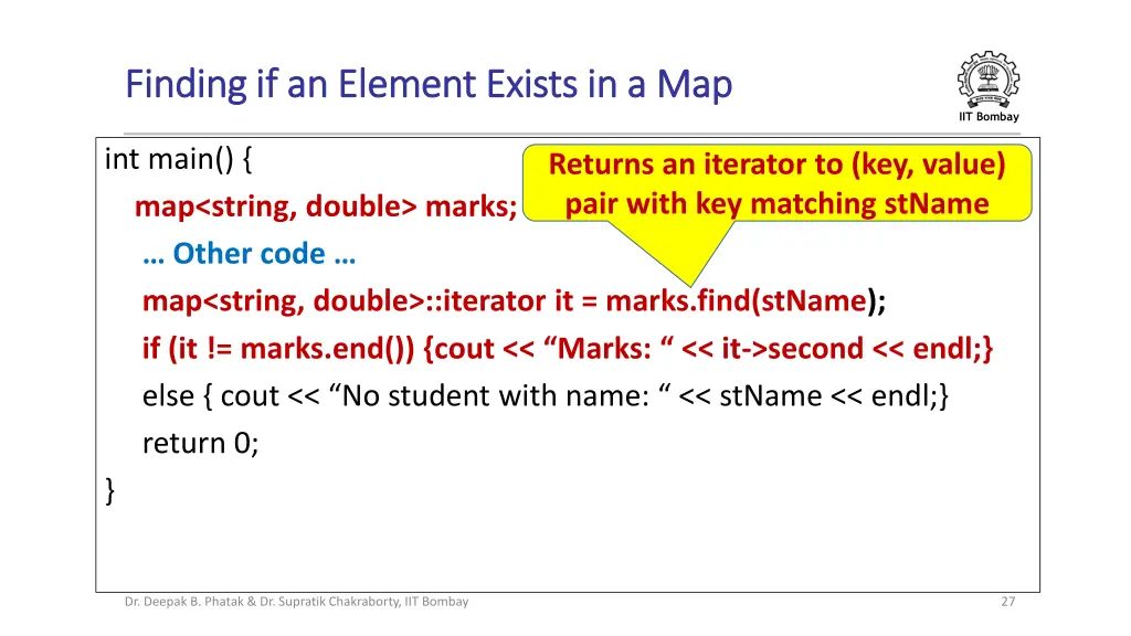 finding if an element exists in a map finding 2