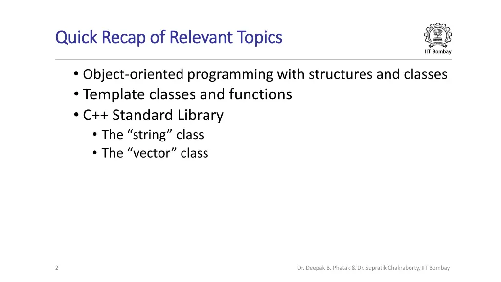 quick recap of relevant topics quick recap