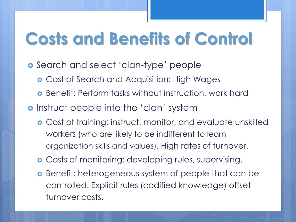 costs and benefits of control