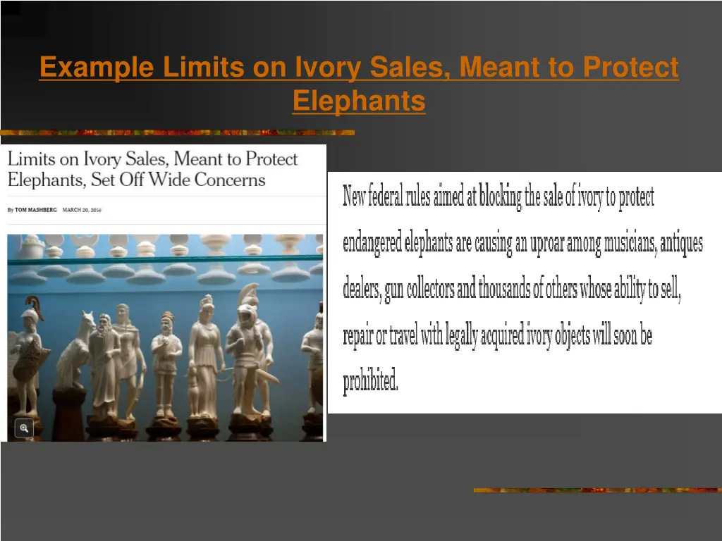 example limits on ivory sales meant to protect