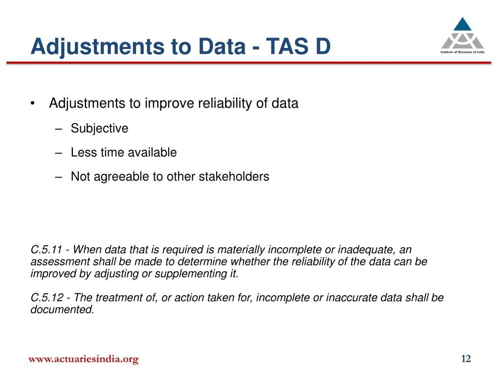 adjustments to data tas d