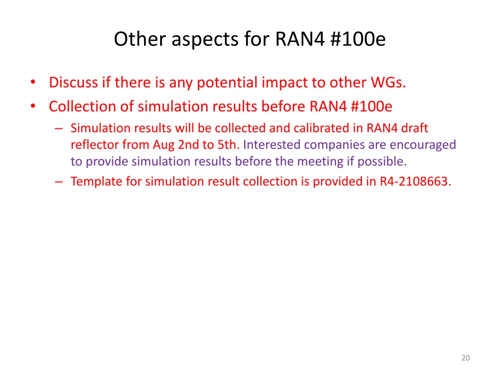 other aspects for ran4 100e