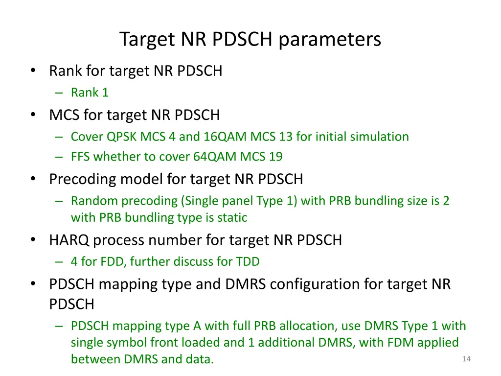 target nr pdsch parameters 1