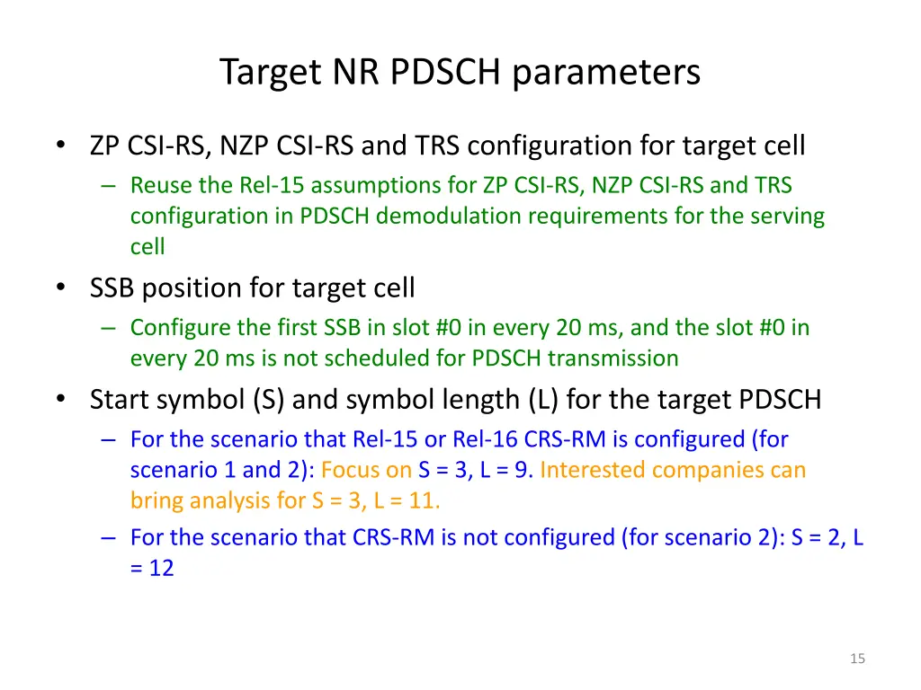 target nr pdsch parameters 2