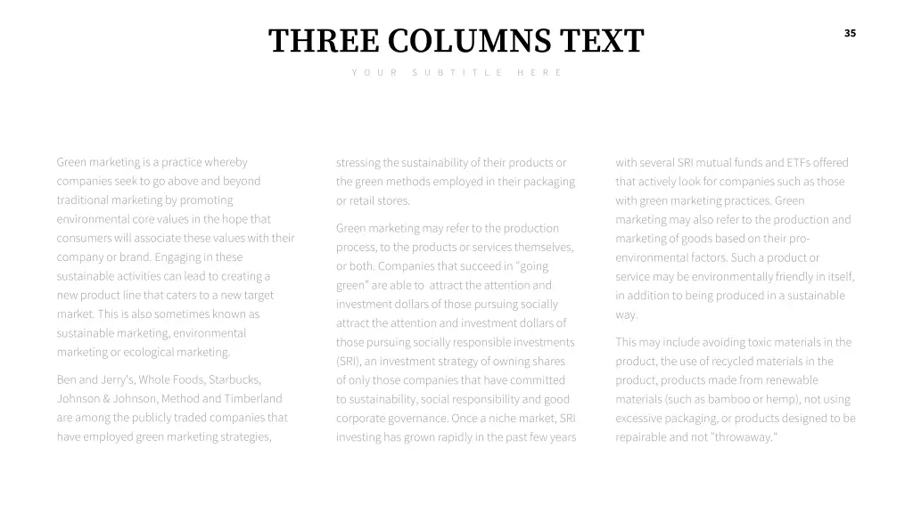 three columns text y o u r s u b t i t l e h e r e