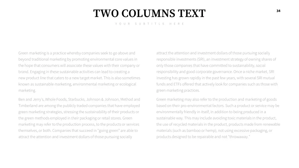 two columns text y o u r s u b t i t l e h e r e