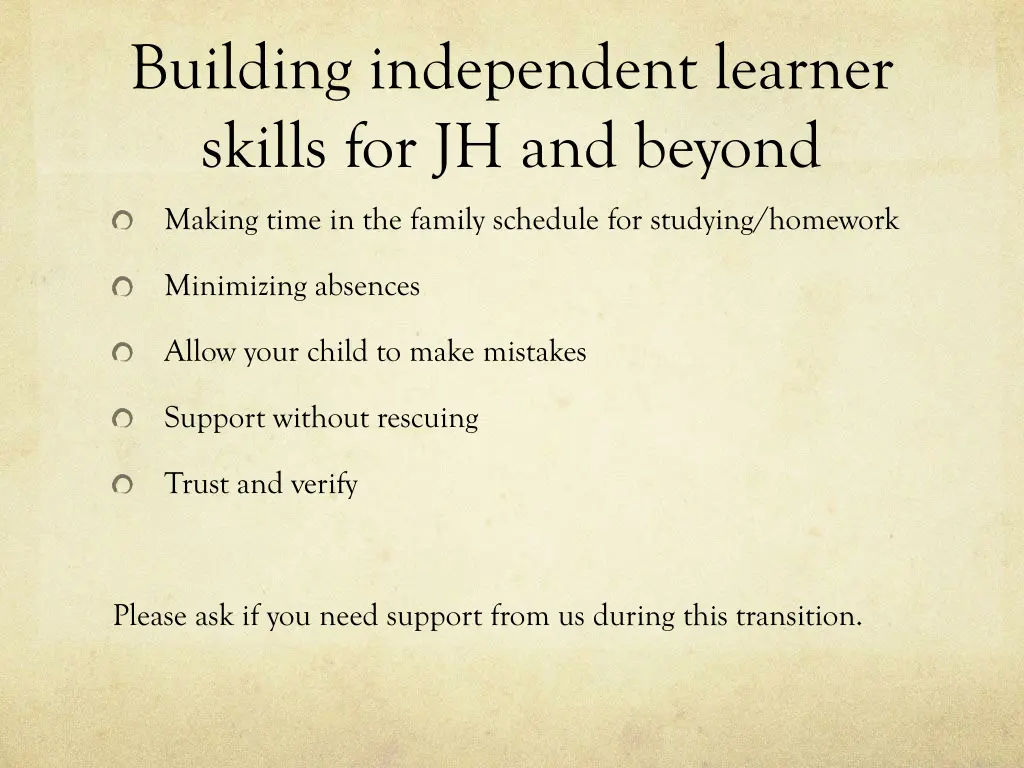 building independent learner skills