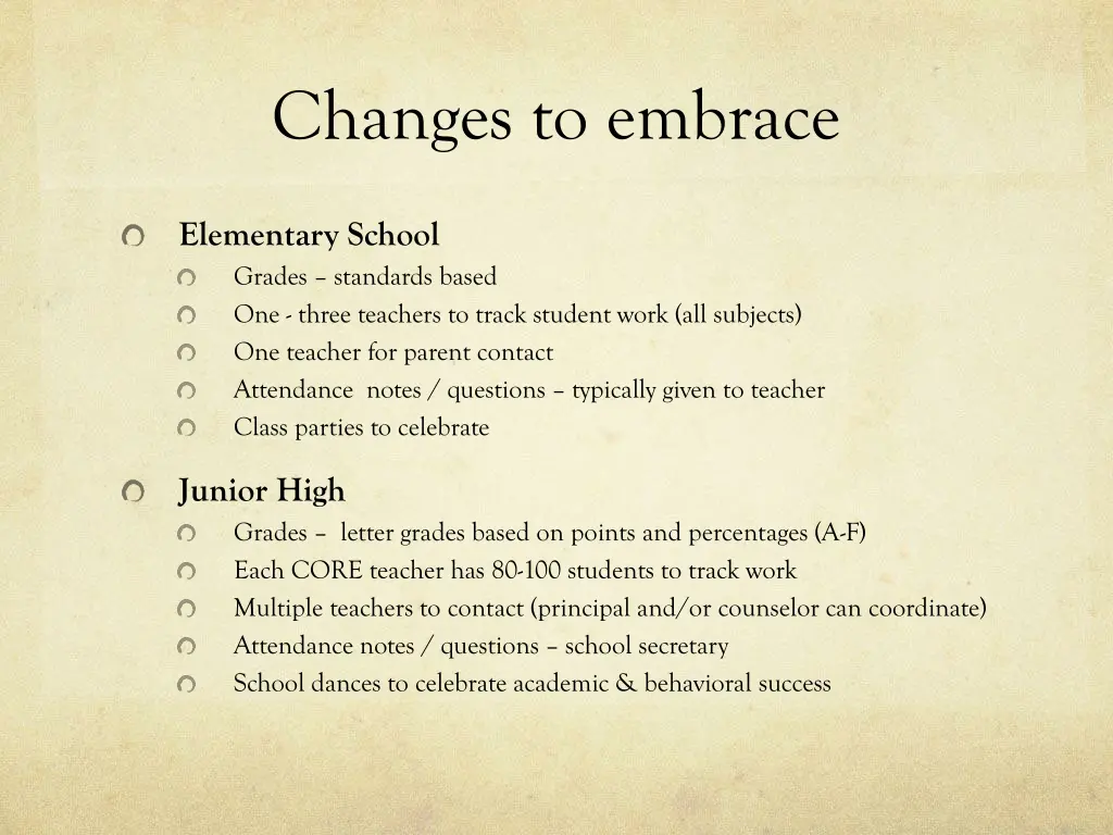 changes to embrace