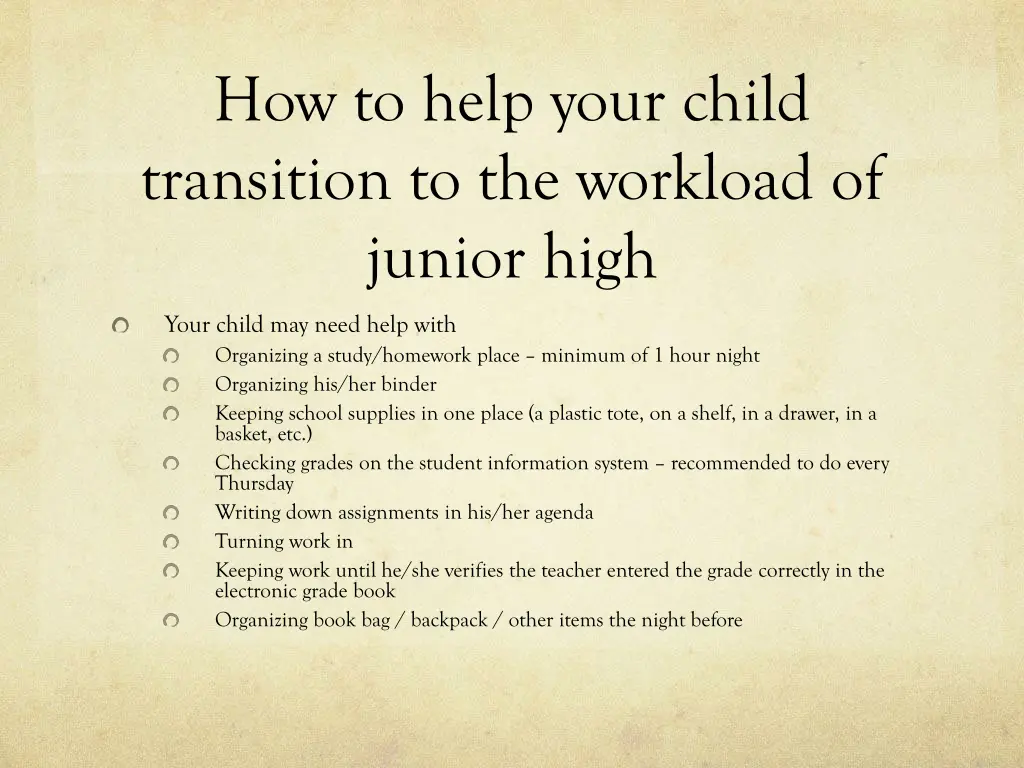 how to help your child transition to the workload