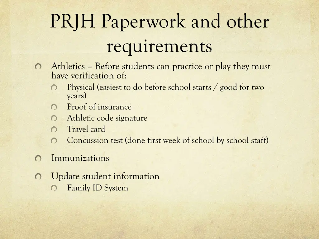 prjh paperwork and other requirements athletics