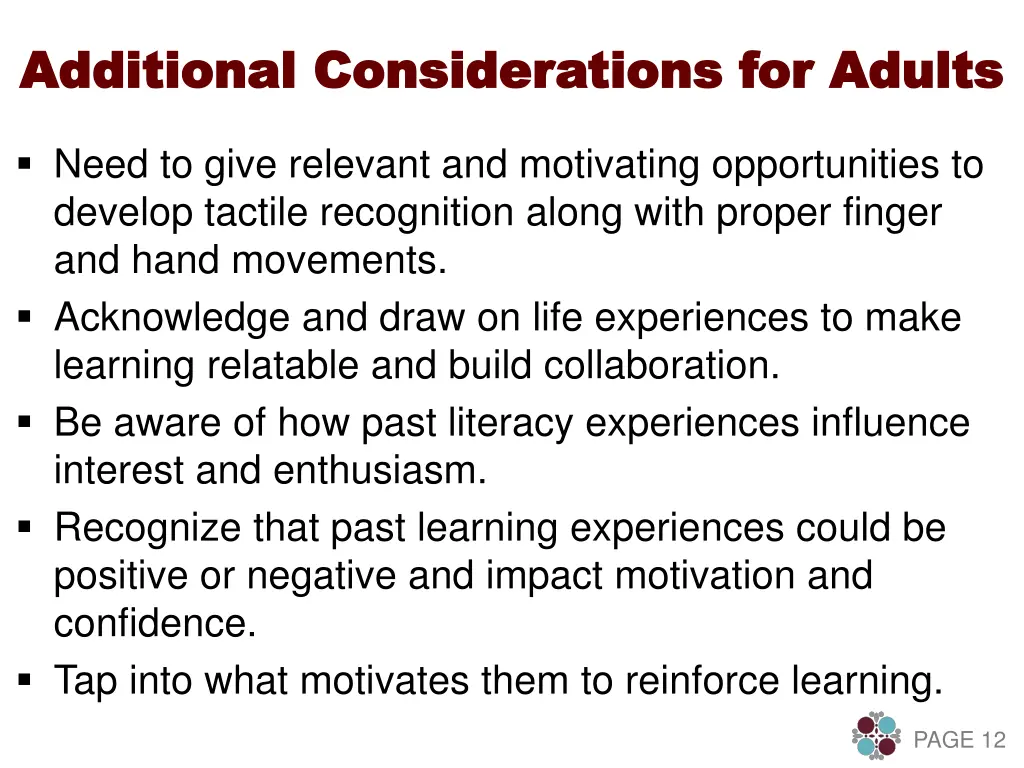 additional considerations for adults additional