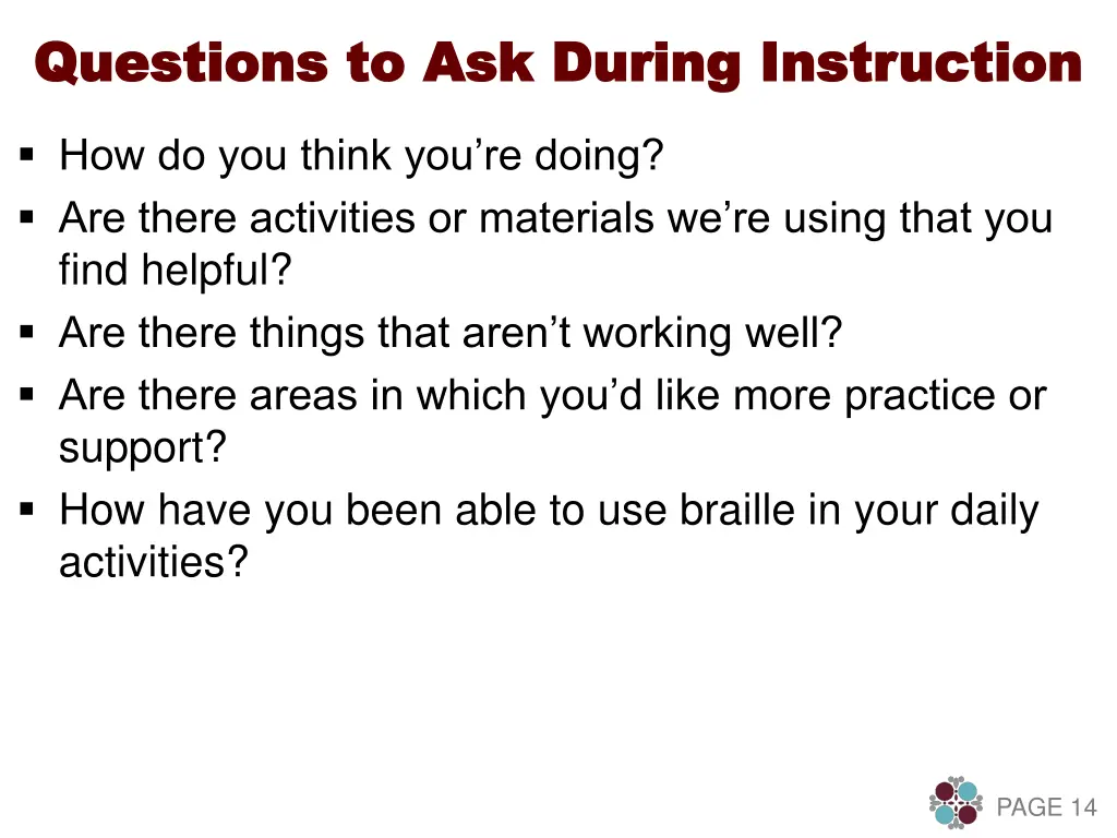 questions to ask during instruction questions