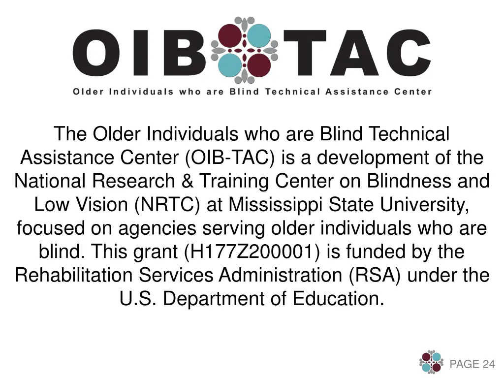 the older individuals who are blind technical