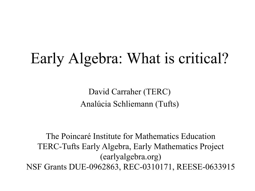 early algebra what is critical
