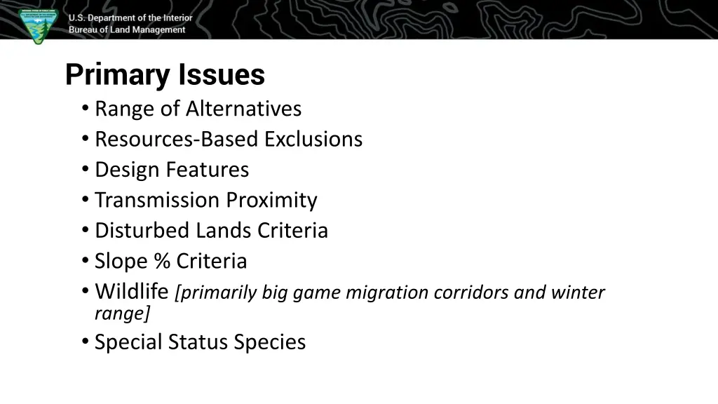 primary issues range of alternatives resources