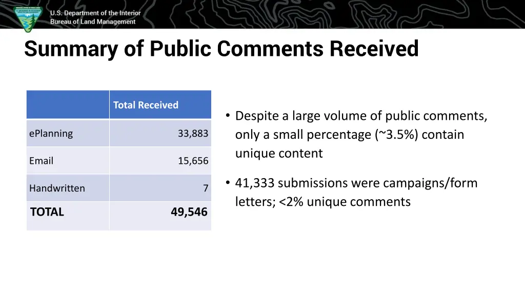 summary of public comments received