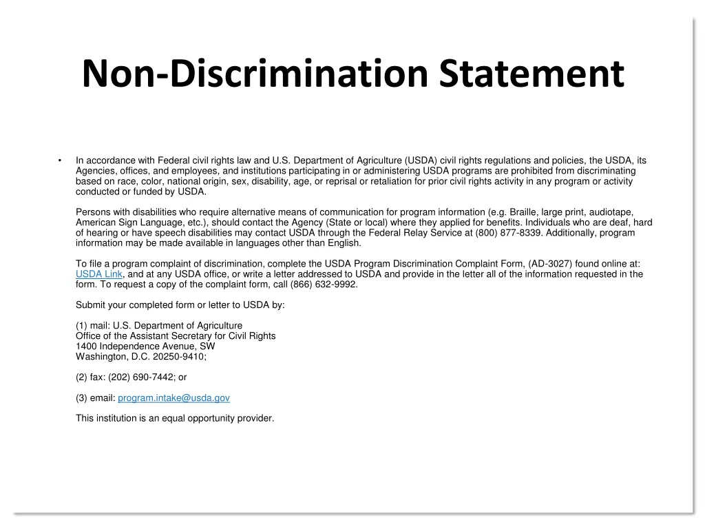 non discrimination statement